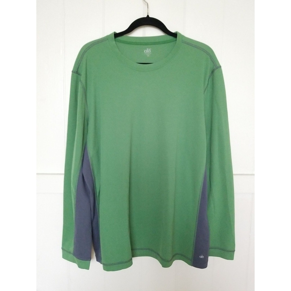 ALO YOGA Shirt CoolFit Athletic Men's XXL Green Gray Long Sleeve Athleisure